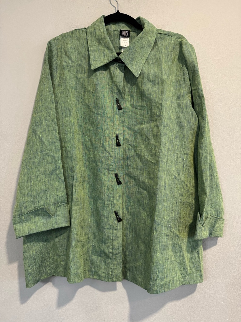 Gump’s Linen Textured Button-Up Shirt Artsy Lagenlook Beachy Coastal XL